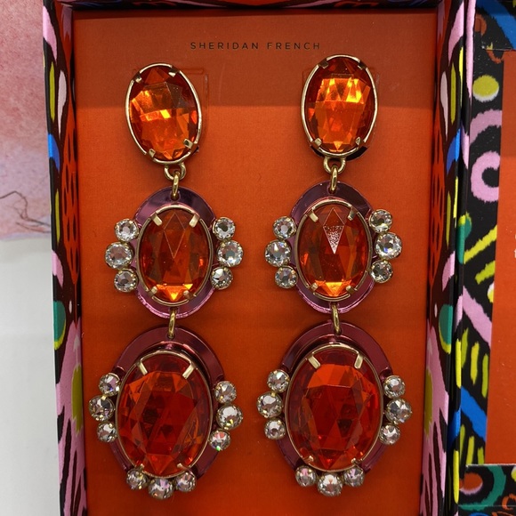 Sheridan French Orange Oval Drop Earrings New - Picture 3 of 5